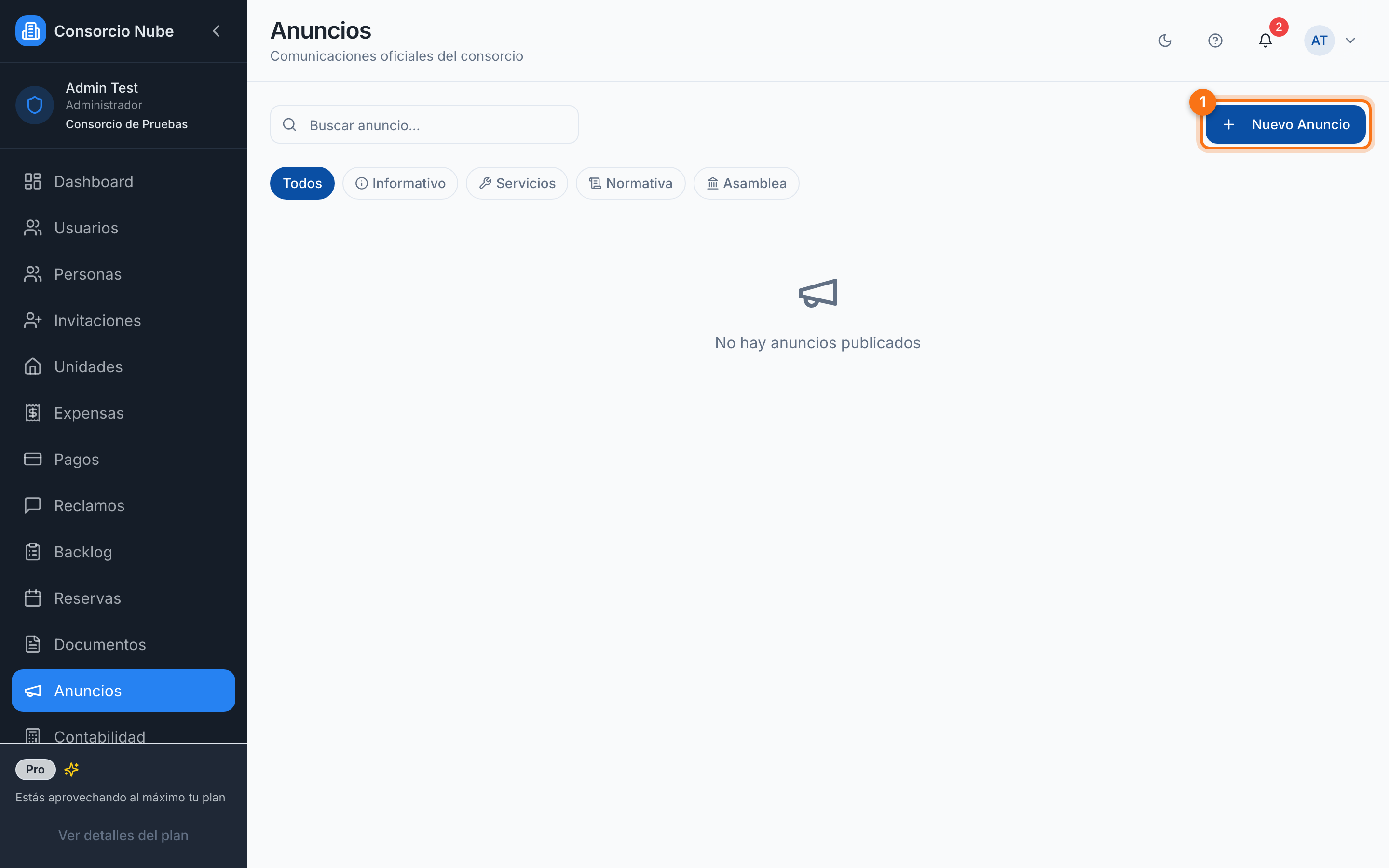 Anuncios del administrador