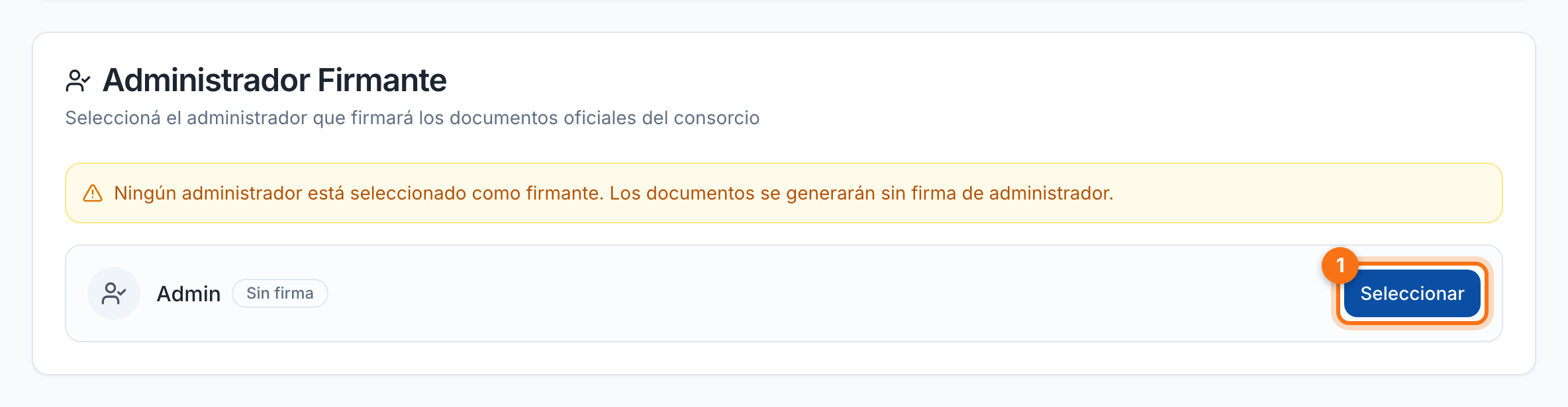 Elegir administrador firmante