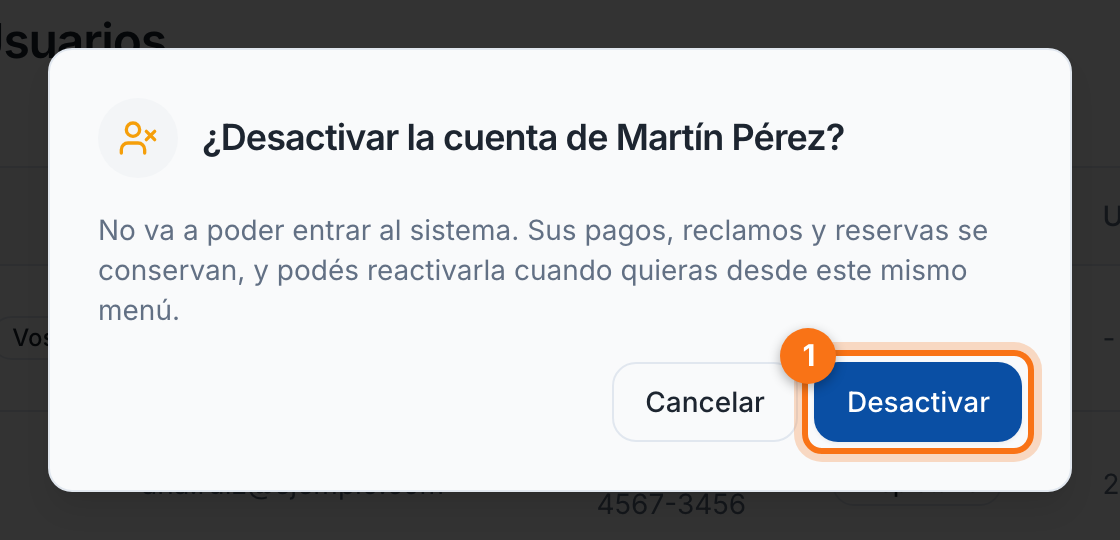 Confirmación de la desactivación