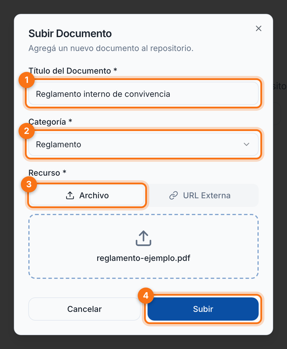 Formulario para subir un documento