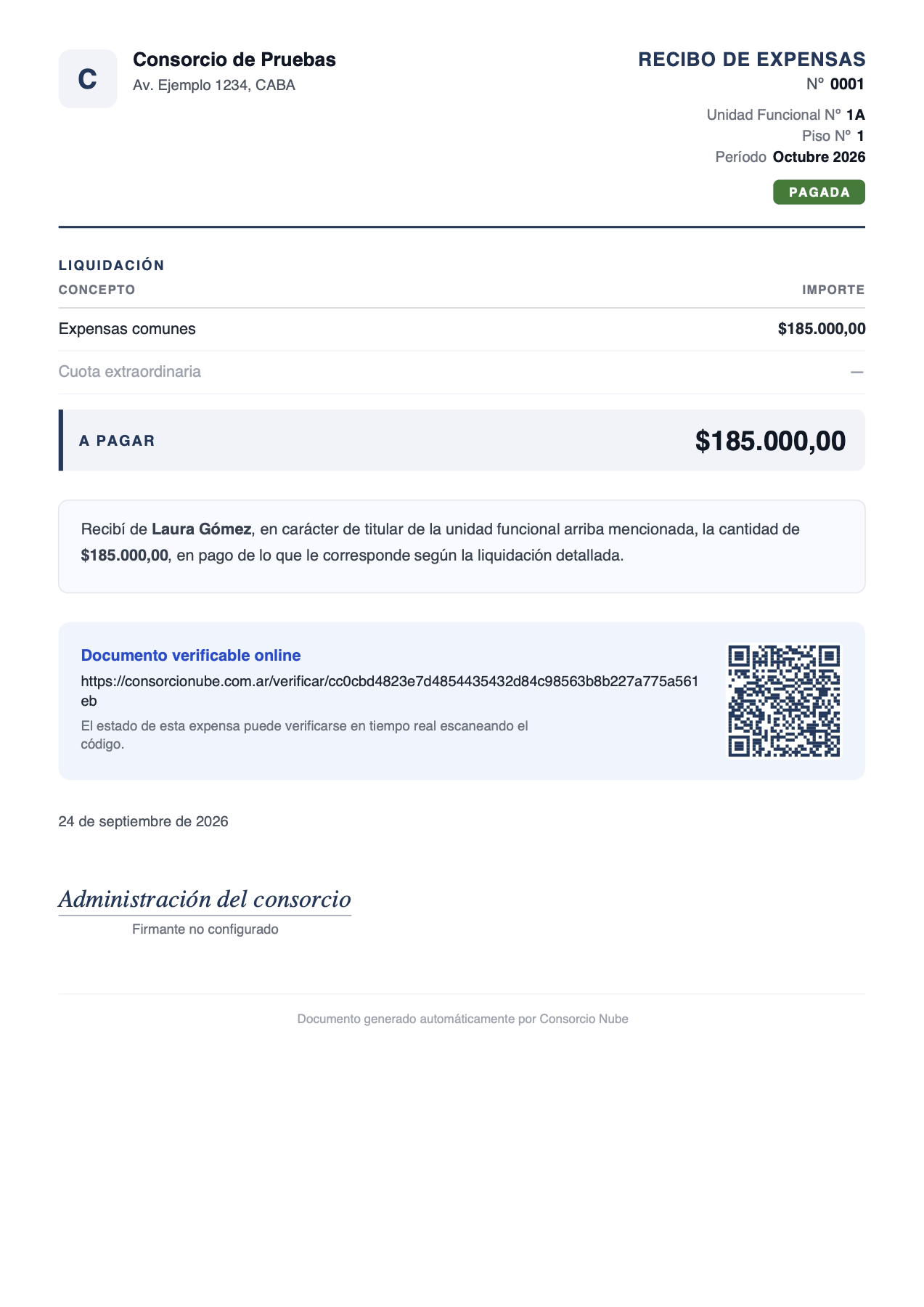 Recibo de expensas en PDF