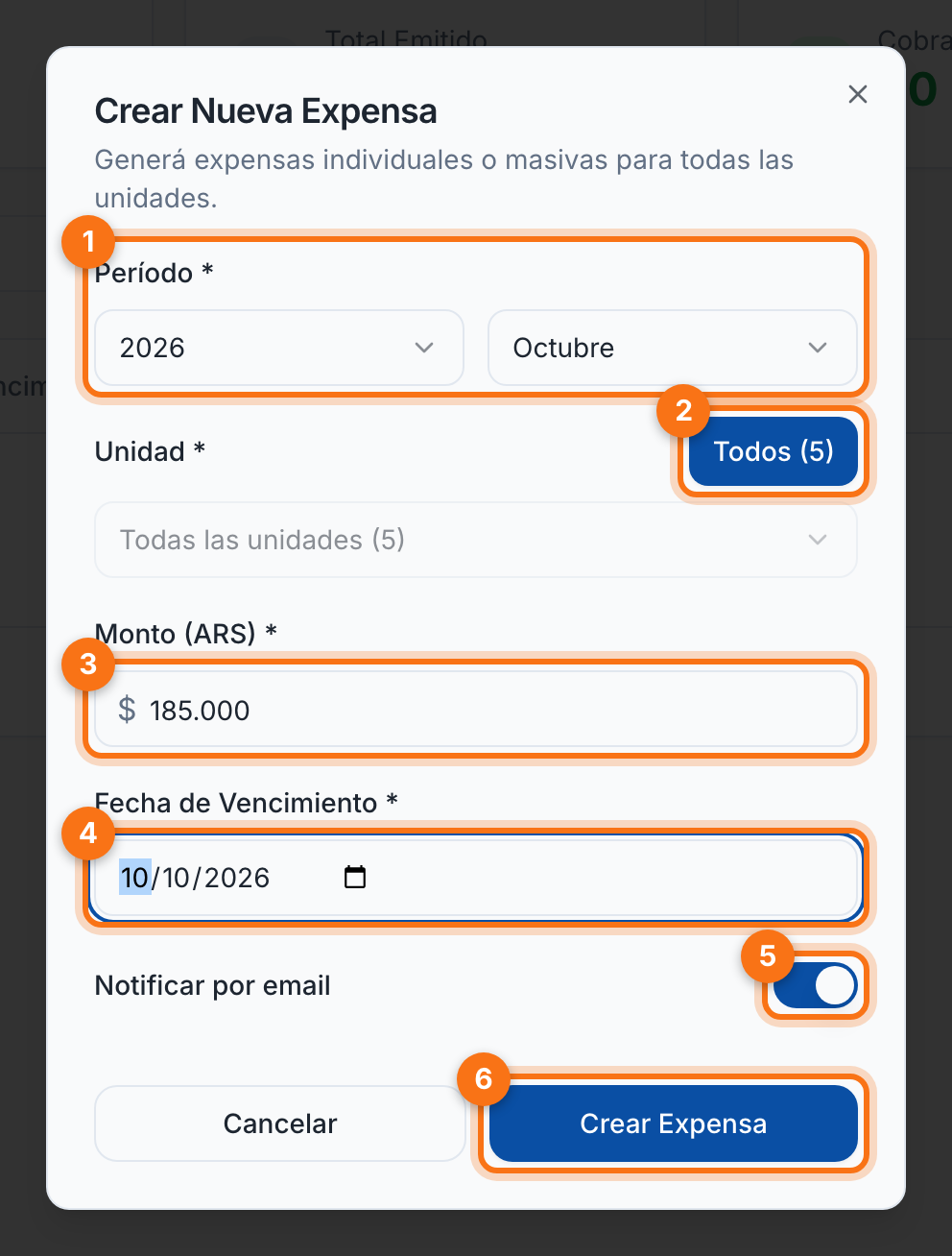 Formulario de nueva expensa