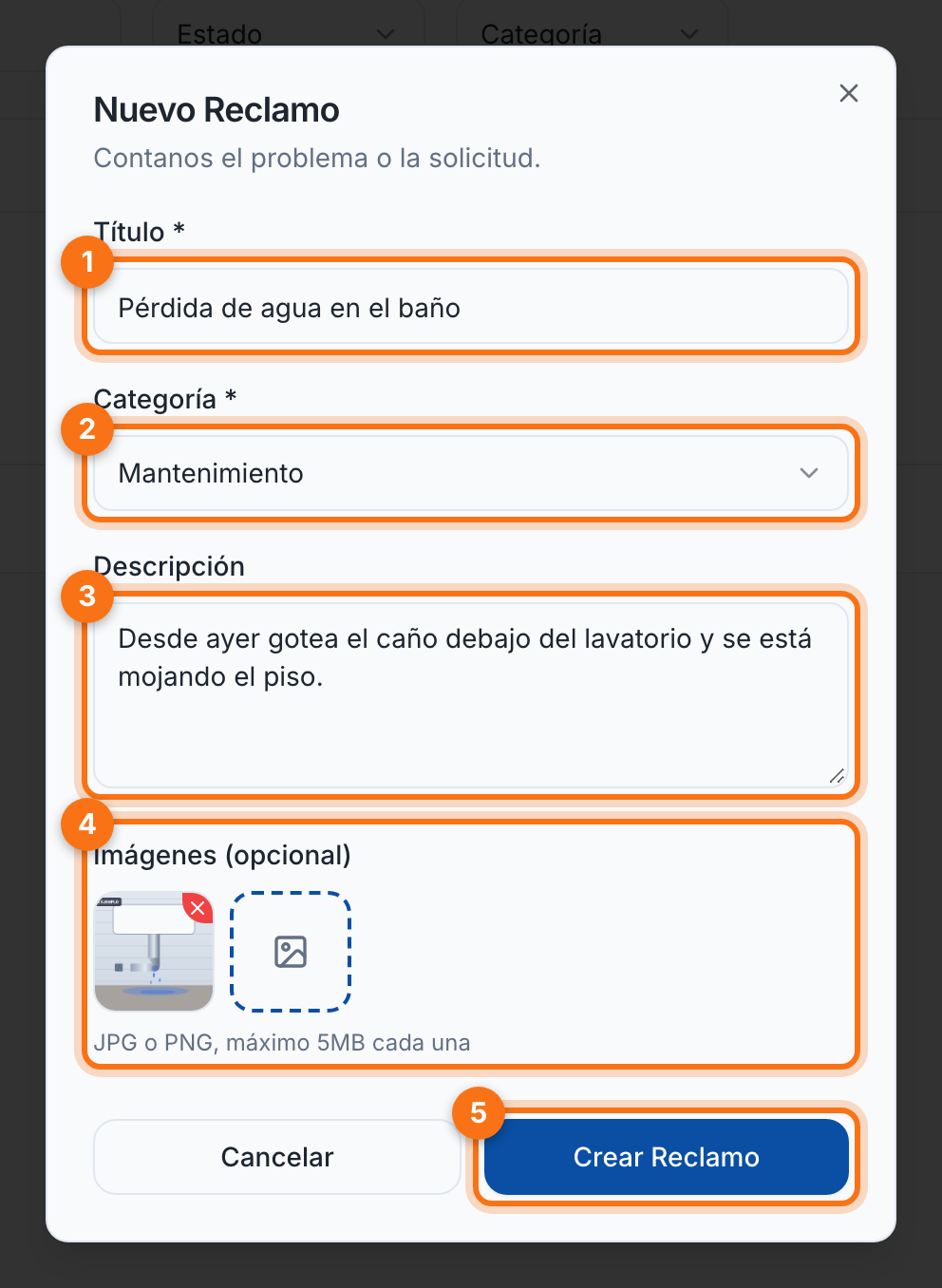 Formulario de nuevo reclamo
