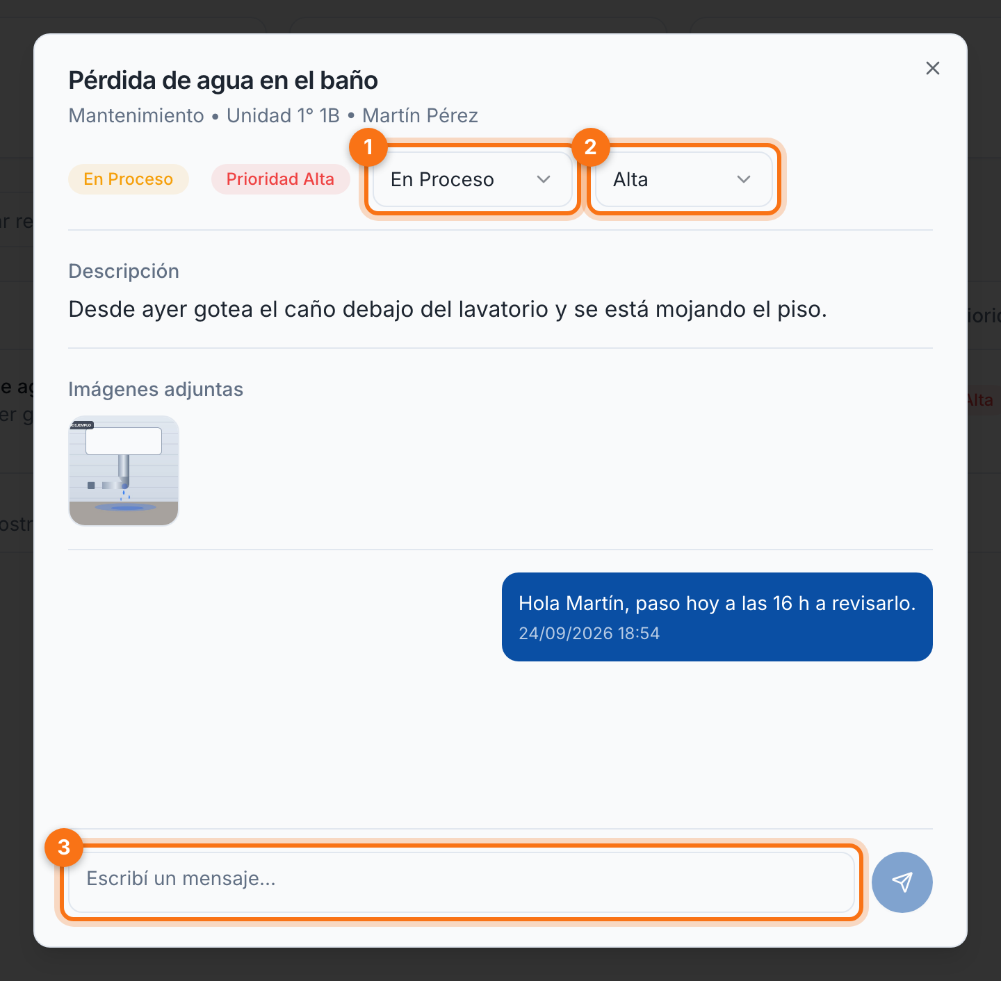 Reclamo en proceso con la respuesta del encargado