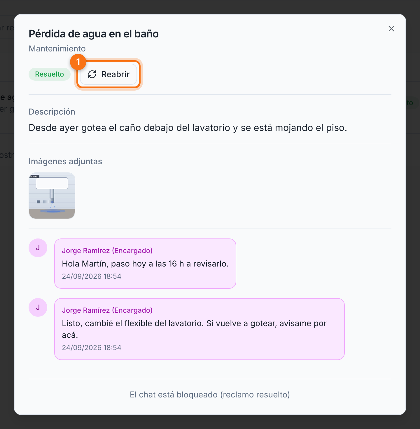 Reclamo resuelto visto por el vecino