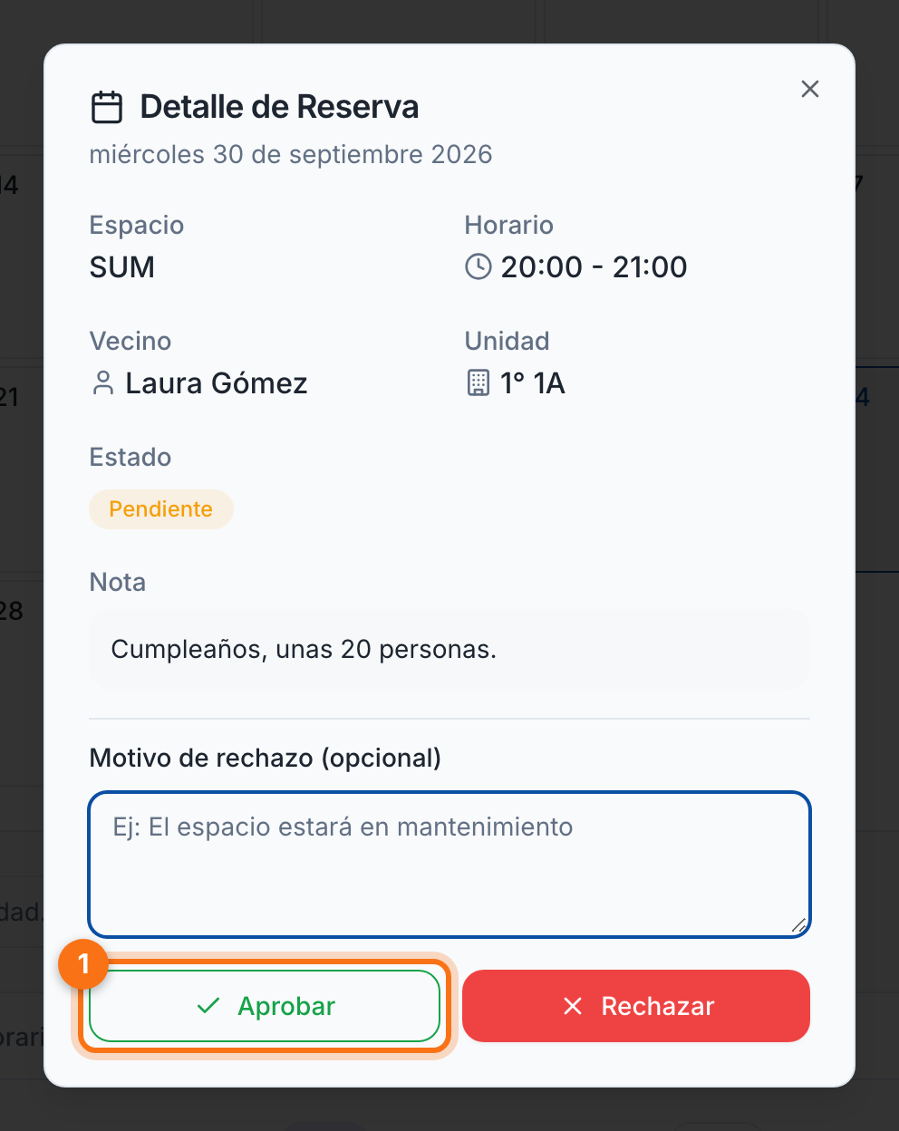 Detalle de la reserva