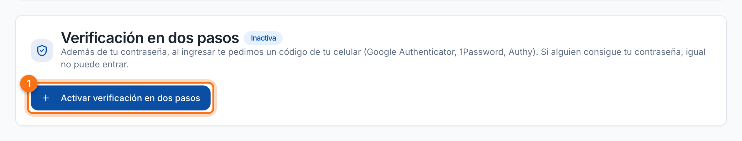 Verificación en dos pasos inactiva