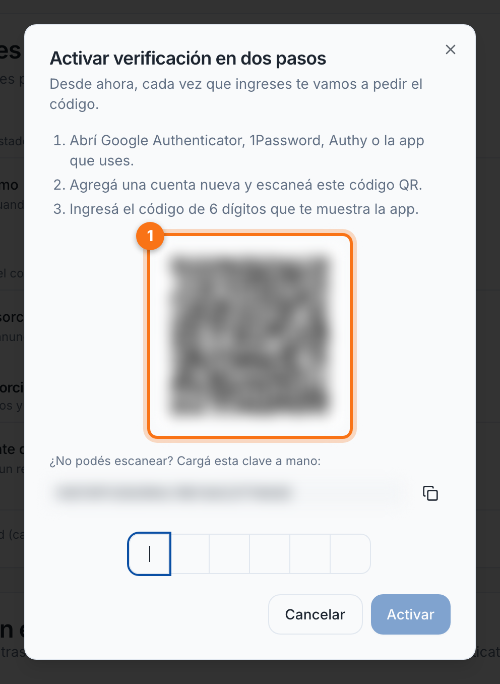 Código QR para la app autenticadora